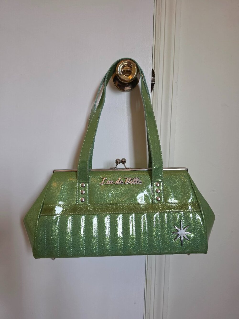 Lux de Ville Starlite Kiss Lock Sparkle Green Handbag | Rockabilly Pin-Up Retro